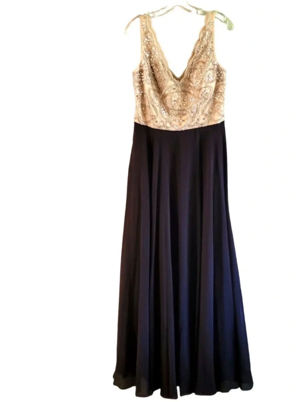Aidan Mattox Elegant Beaded Regina Evening Gown in Black & Champagne
